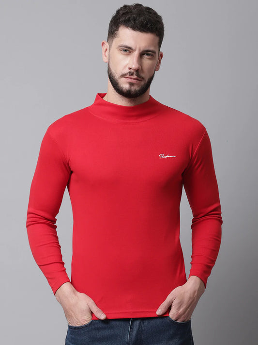 Men Red High Neck Slim Fit Cotton T-shirt