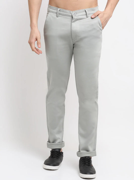 Men Grey Solid Slim Fit Trousers