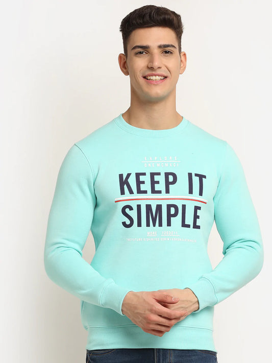 Men Turquoise Blue Printed Sweatshirt