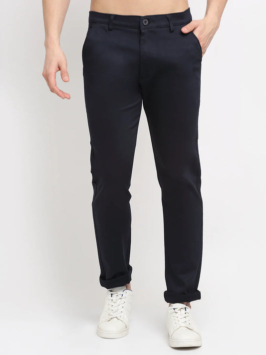 Men Navy Blue Slim Fit Chinos Trousers