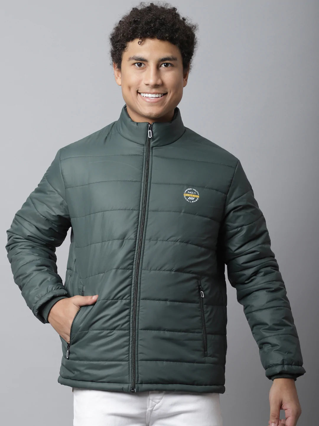 Men Striped Windcheater Puffer Jacket