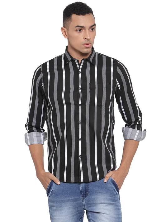 Men Black Slim Fit Striped Shirts