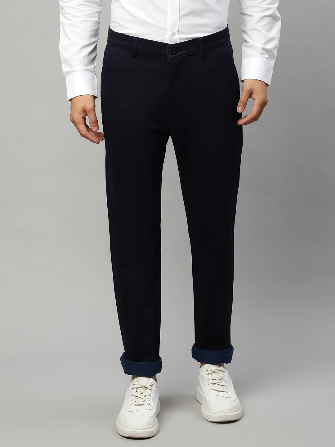 Men Navy Blue Slim Fit Trousers