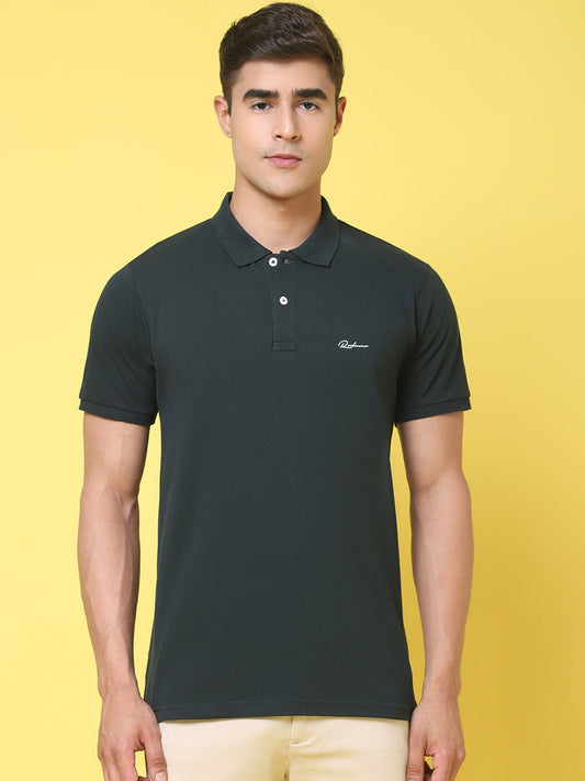 Polo Collar Green Slim Fit Cotton T-Shirt