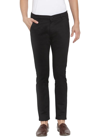 Men Black Slim Fit Solid Regular Trousers