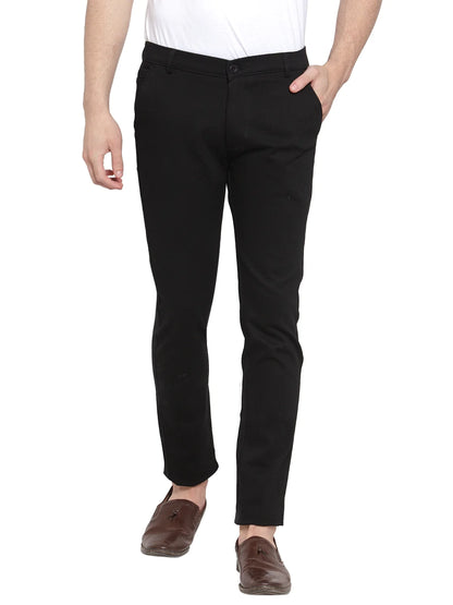 Men Black Slim Fit Solid Regular Trousers