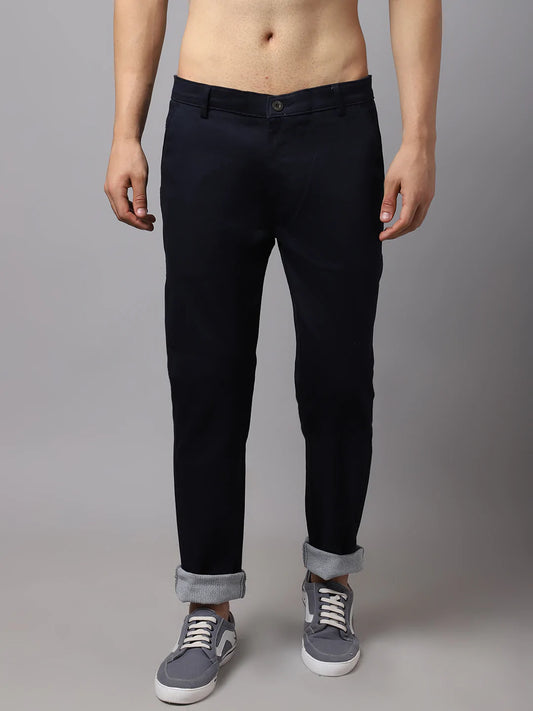Men Navy Blue Slim Fit Chinos Trousers