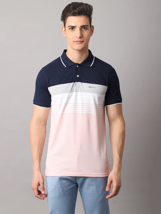 Men Multicoloured Colourblocked Polo Collar Slim Fit T-shirt