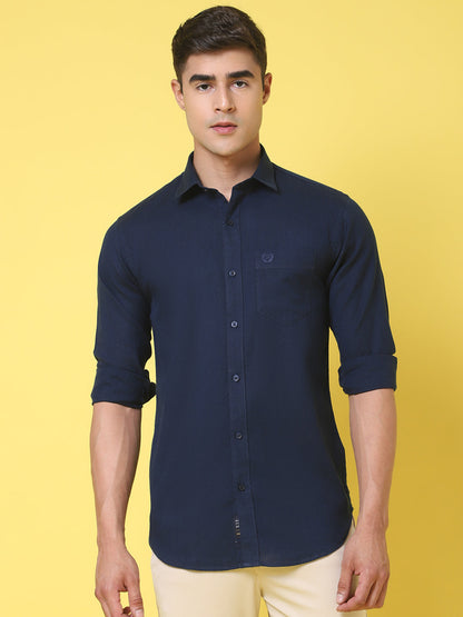 Spread Collar Slim Fit Linen Shirt