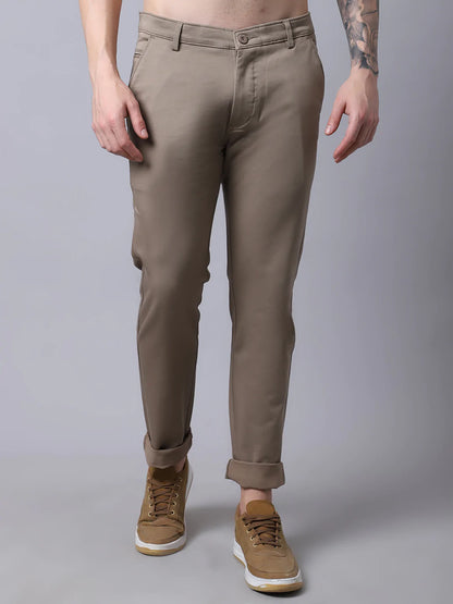 Men Khaki Slim Fit Chinos Trousers