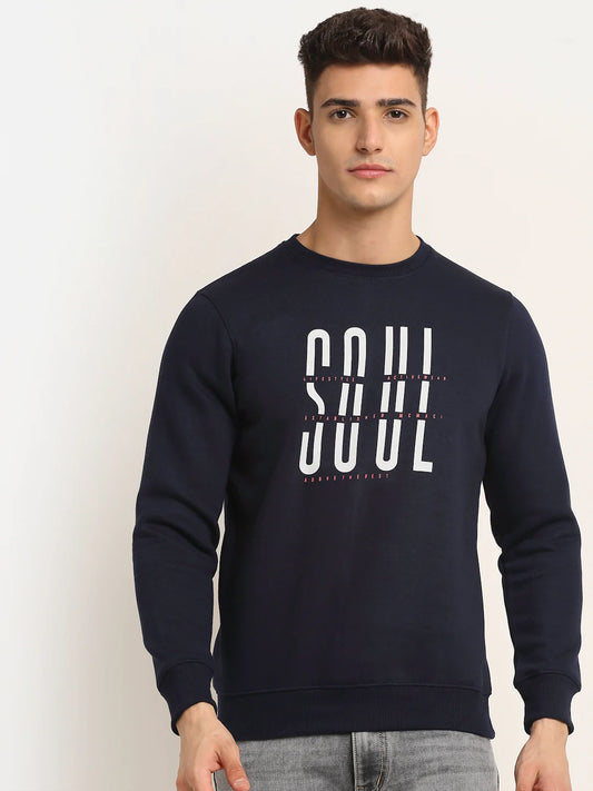 Men Navy Blue Printed Sweatshirt