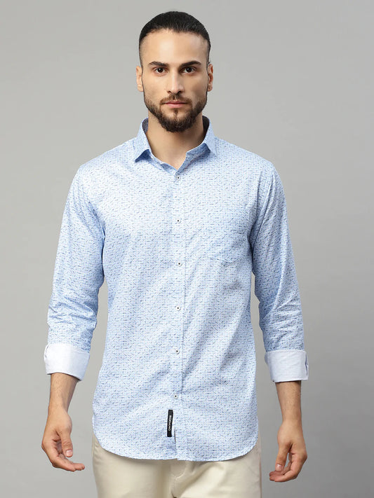 Men Blue Slim Fit Printed Casual Shirt