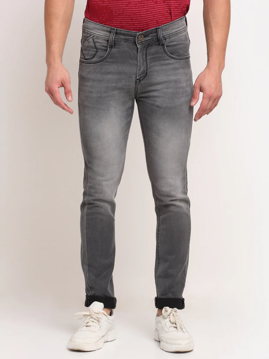 Men Grey Slim Fit Mildly Distressed Heavy Fade Stretchable Jeans