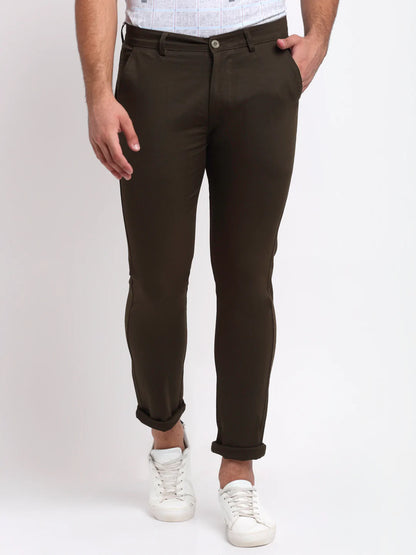 Men Khaki Slim Fit Chinos Trousers