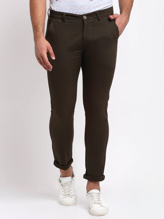 Men Khaki Slim Fit Chinos Trousers