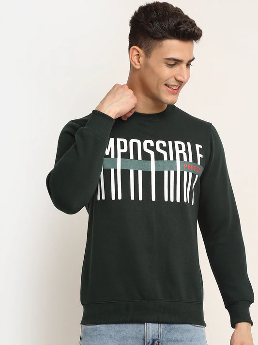 Men Green Printed Fleece Sweatshirt