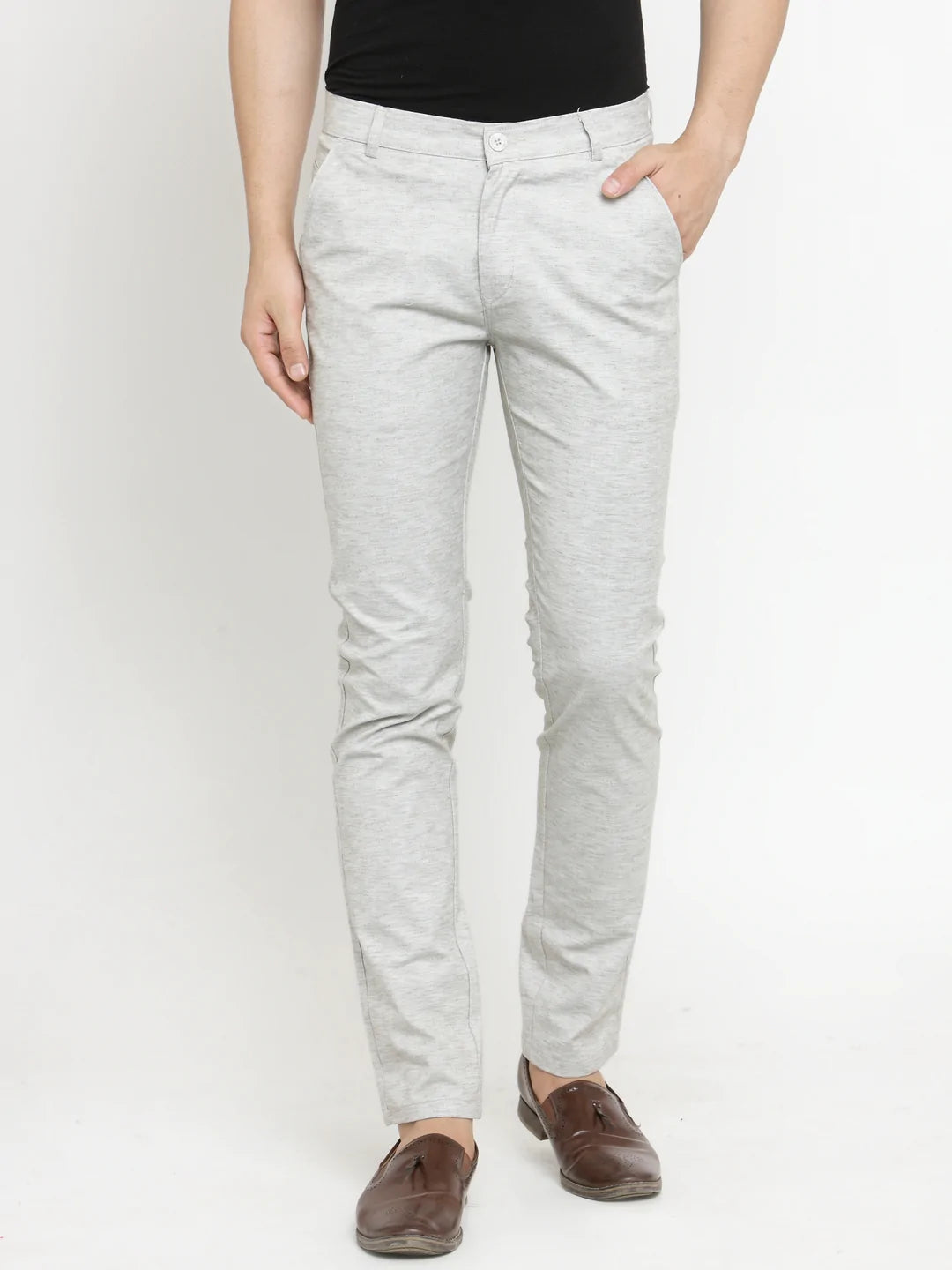 Men Beige Slim Fit Trousers