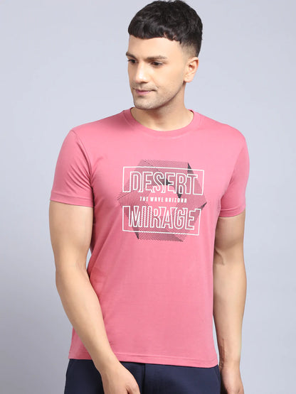 Men Pink Typography Printed Slim Fit T-shirt