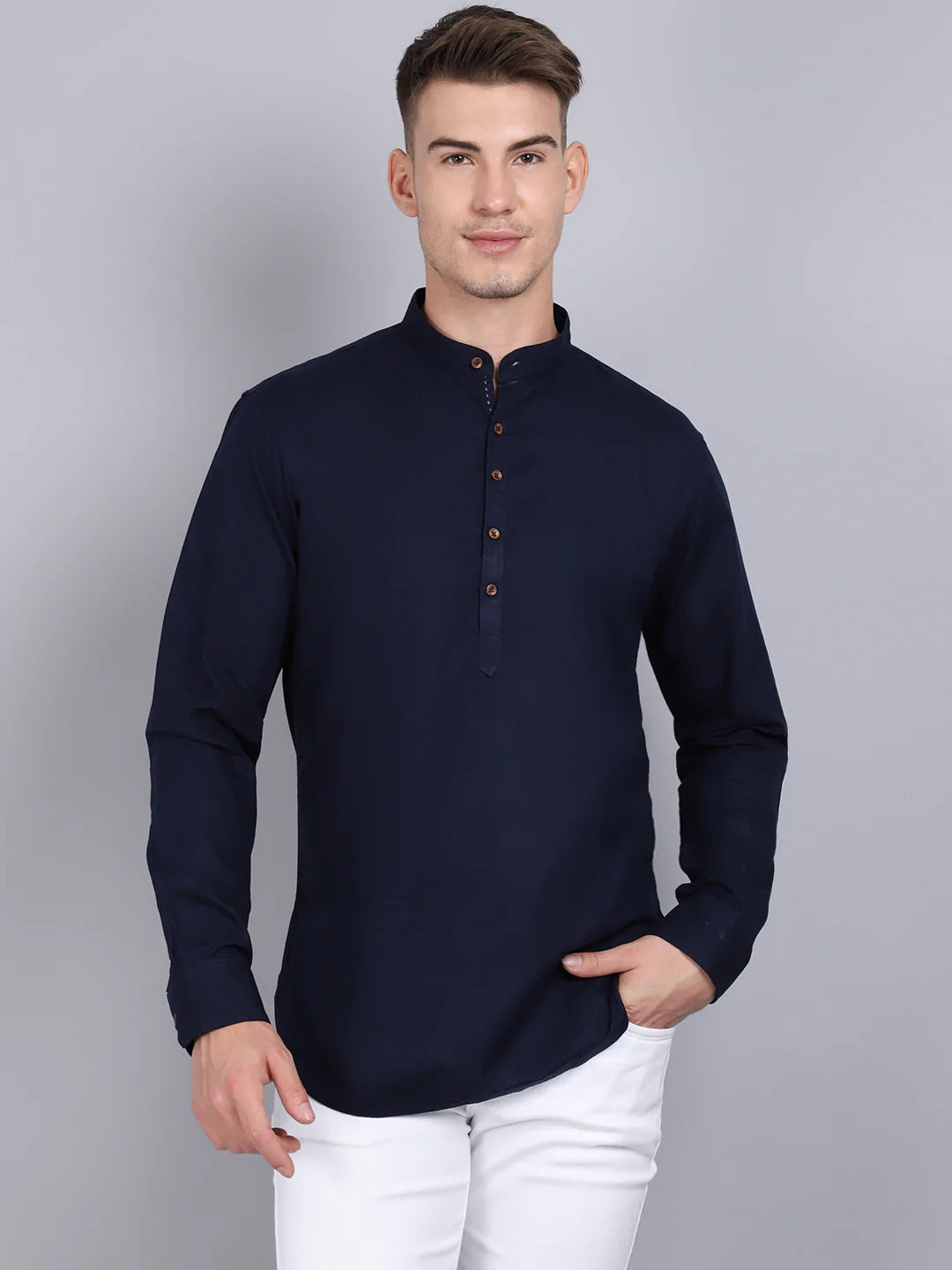 Men Navy Blue Solid Kurta