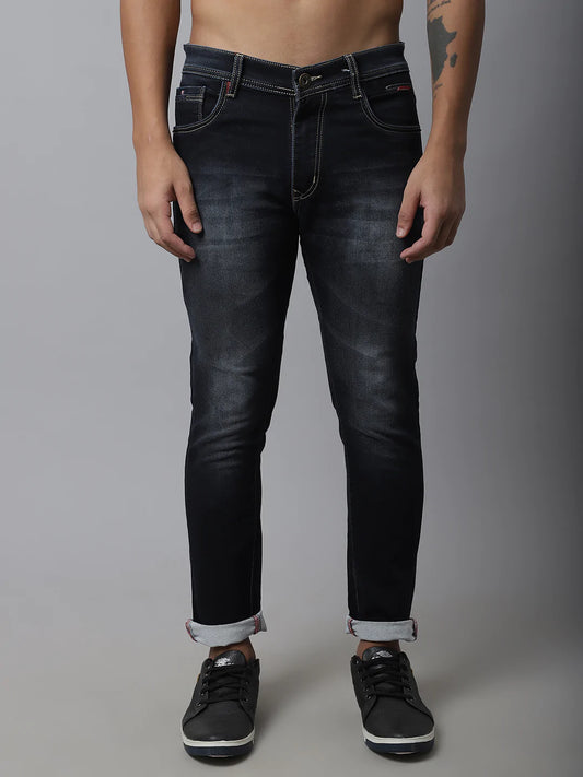 Men Black Slim Fit Heavy Fade Stretchable Jeans