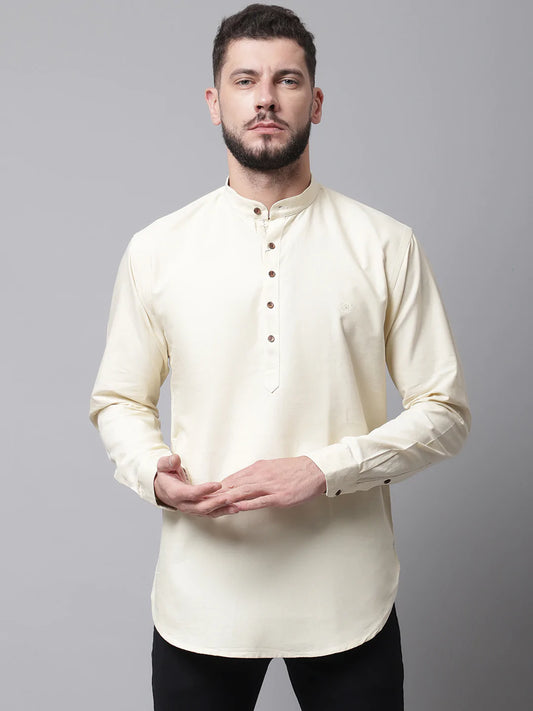 Men Beige Cotton Kurta