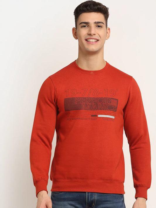 Men Rust Printed Sweatshirt