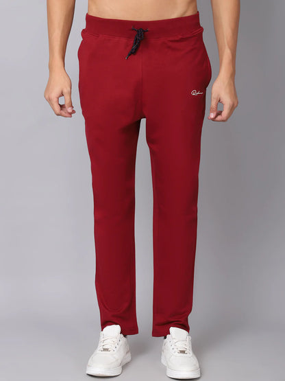 Men Maroon Solid Cotton Slim-Fit Track Pant