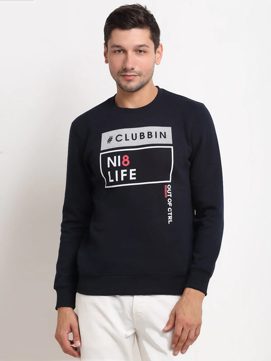 Men Navy Blue Printed Sweatshirt