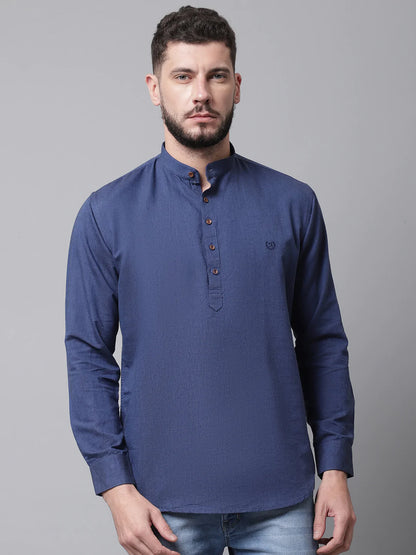 Men Navy Blue Cotton Kurta