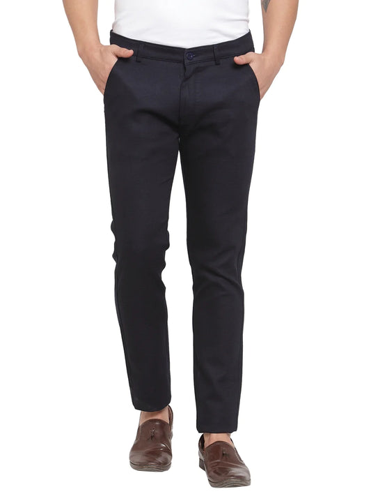 Men Blue Slim Fit Solid Regular Trousers