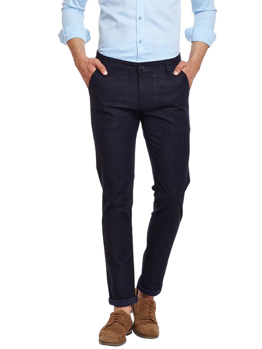 Men Navy Blue Slim Fit Trousers