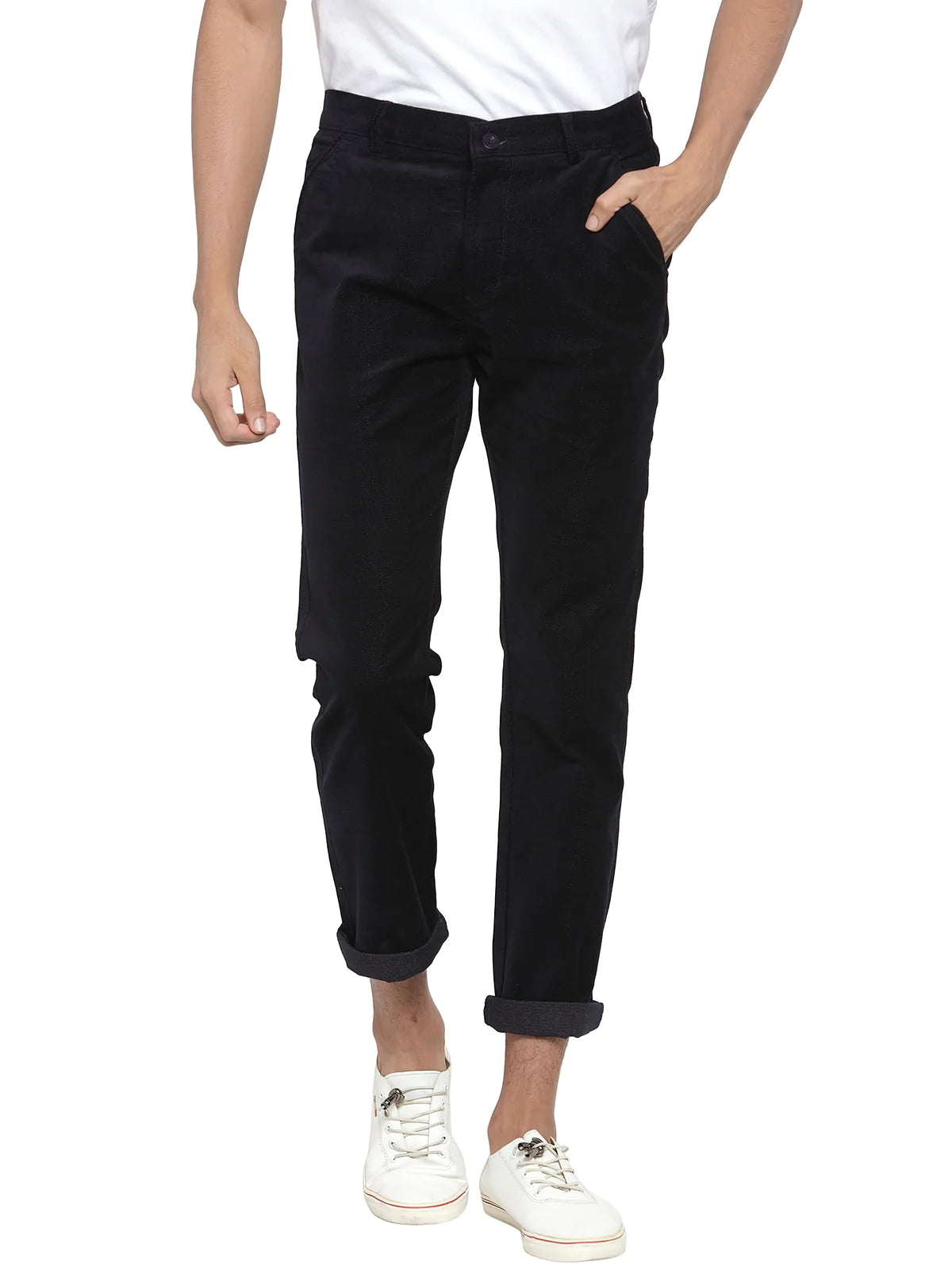 Men Navy Blue Corduroy Trousers