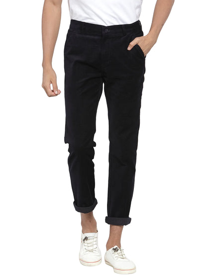 Men Navy Blue Corduroy Trousers