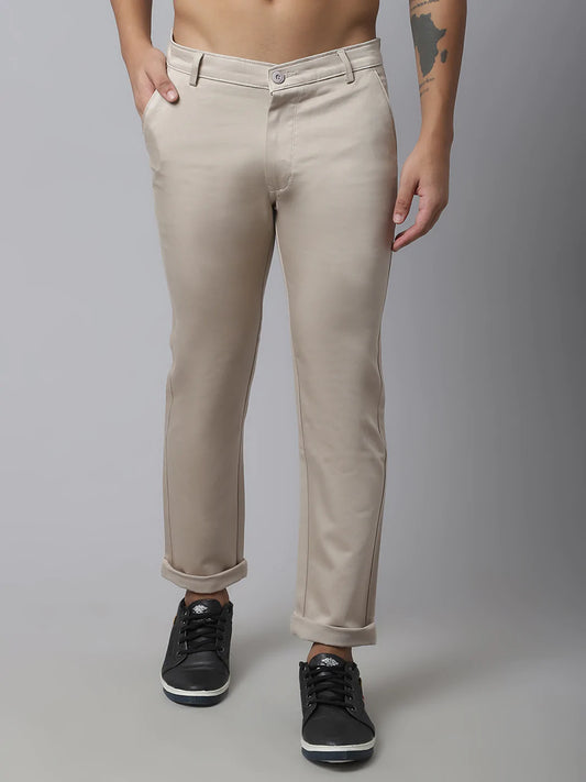 Men Beige Slim Fit Casual Trouser