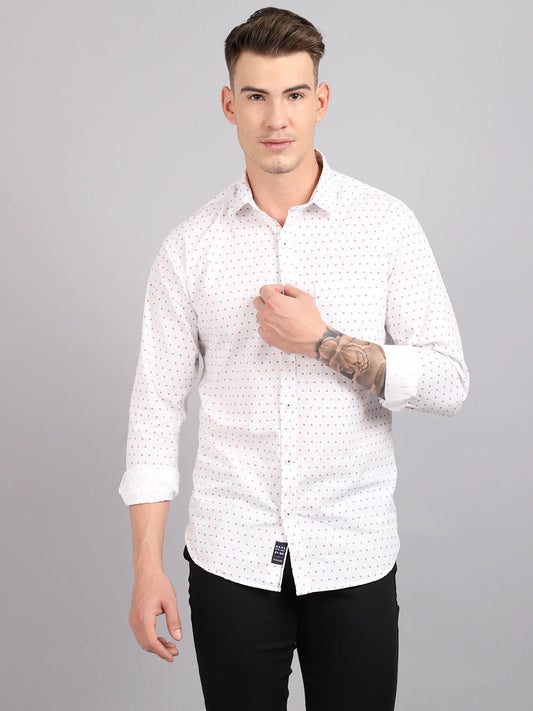 Men White Slim Fit Printed Casual Shirt