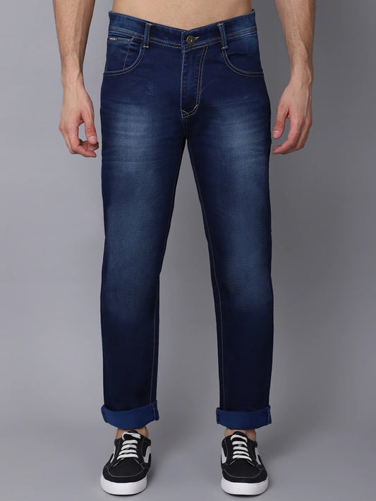 Men Blue Straight Fit Heavy Fade Stretchable Jeans