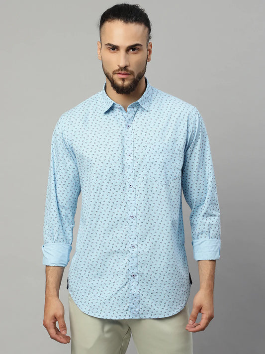 Men Blue Slim Fit Printed Casual Shirt