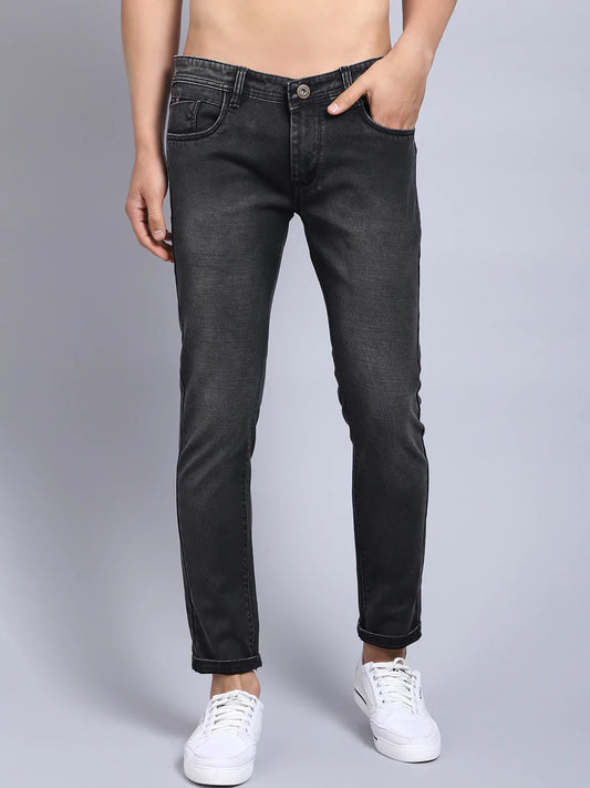 Men Black Slim Fit Heavy Fade Stretchable Jeans