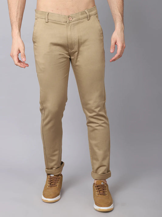 Men Khaki Slim Fit Trousers