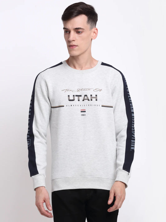 Men Grey Melange Printed Sweatshirt