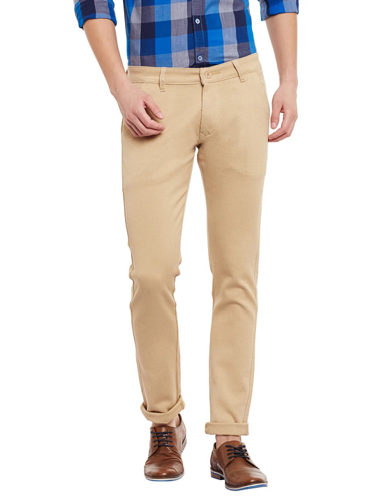 Men Khaki Slim Fit Trousers