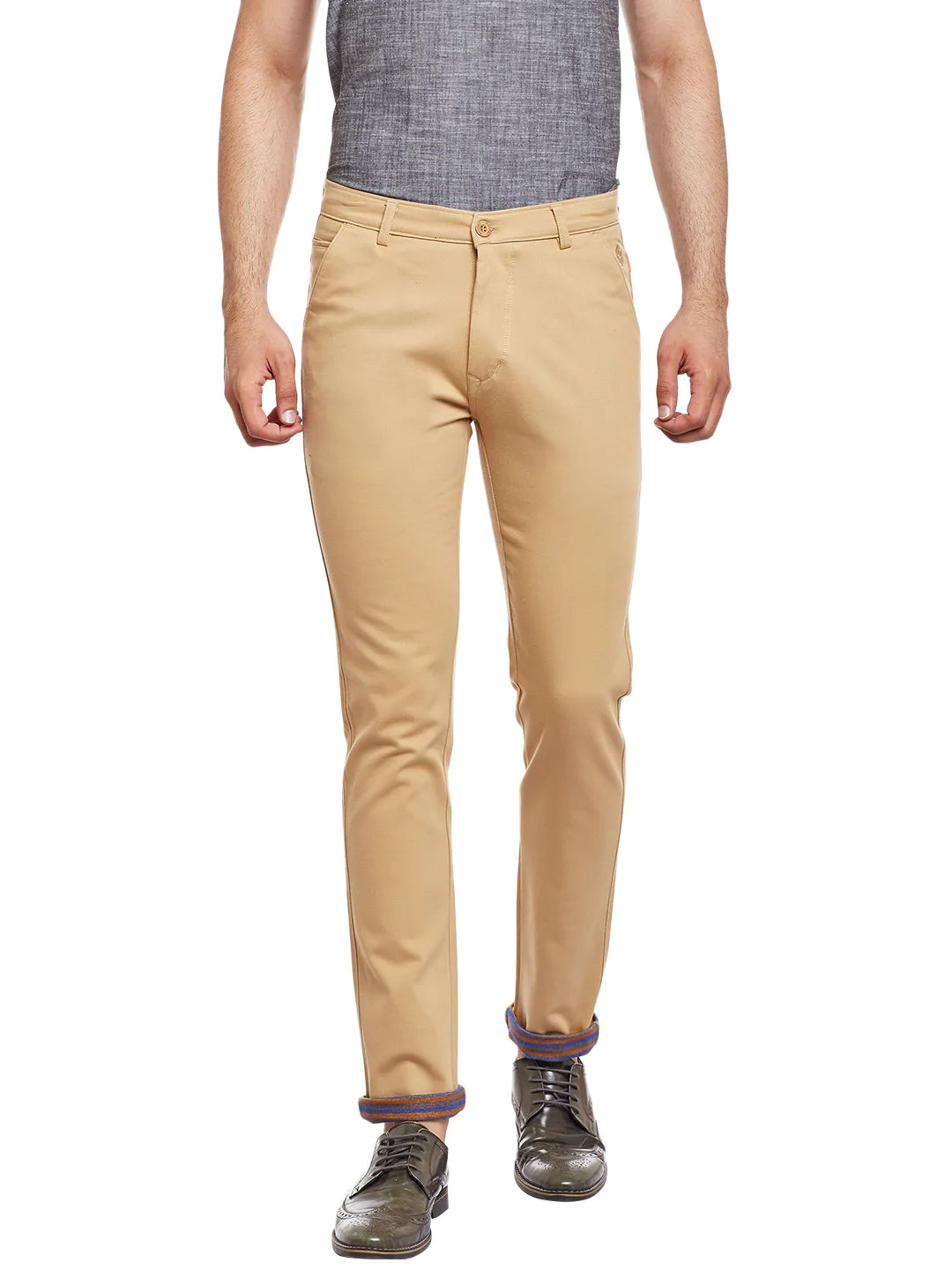 Men Khaki Slim Fit Trousers