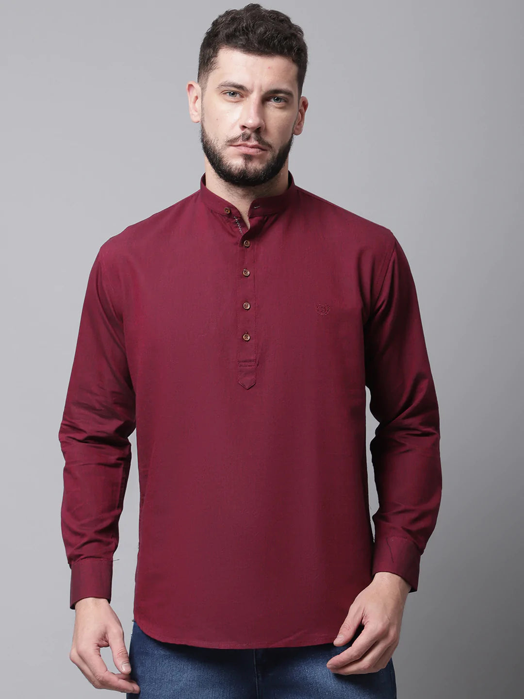 Men Maroon Cotton Kurta