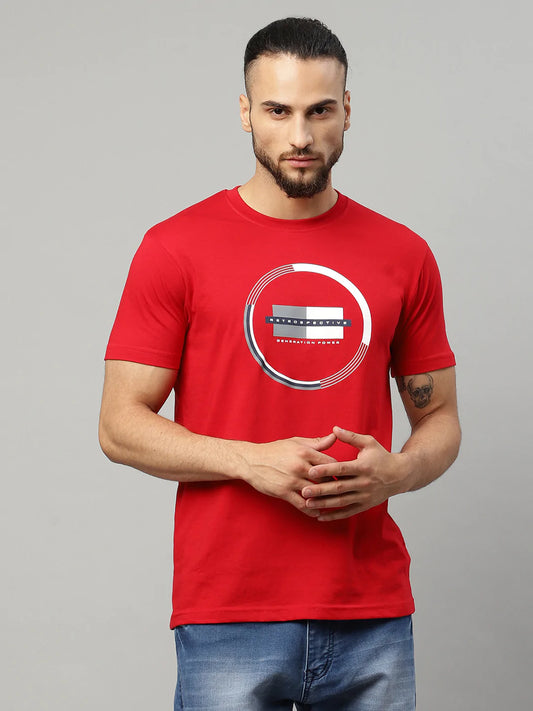 Men Red Printed Slim Fit T-shirt