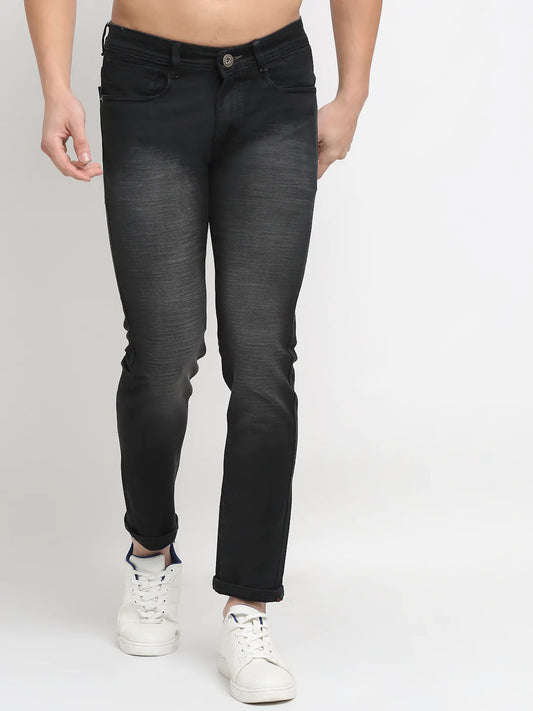 Men Black Slim Fit Heavy Fade Stretchable Jeans
