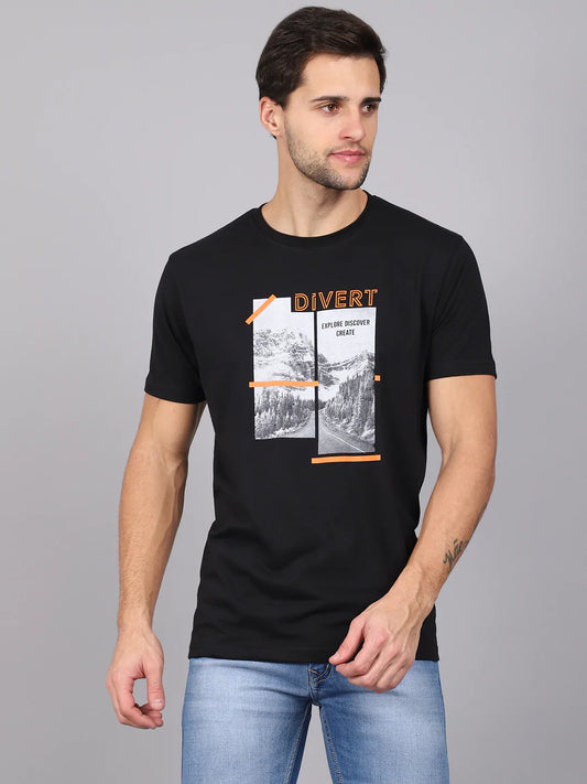 Men Black Printed Slim Fit T-shirt