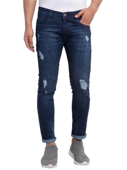 Men Blue Slim Fit Mid-Rise Low Distress Jeans