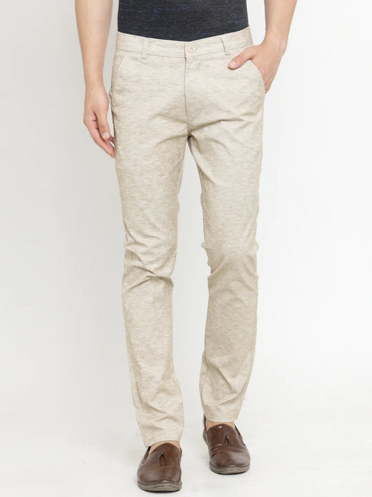 Men Beige Slim Fit Trousers
