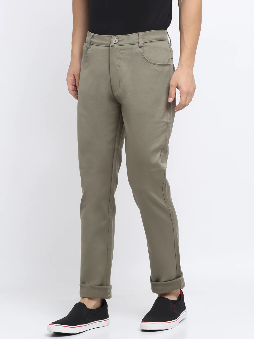 Men Olive Green Slim Fit Mid-Rise Clean Look Stretchable Jeans