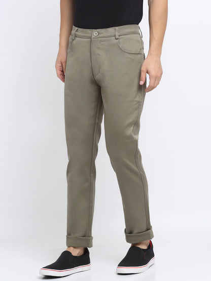 Men Olive Green Slim Fit Mid-Rise Clean Look Stretchable Jeans